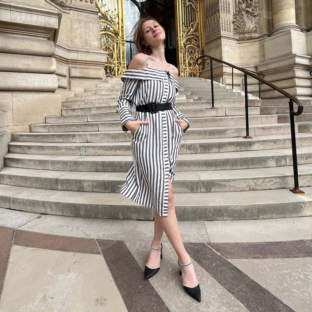 Express Black and White One Shoulder Dress